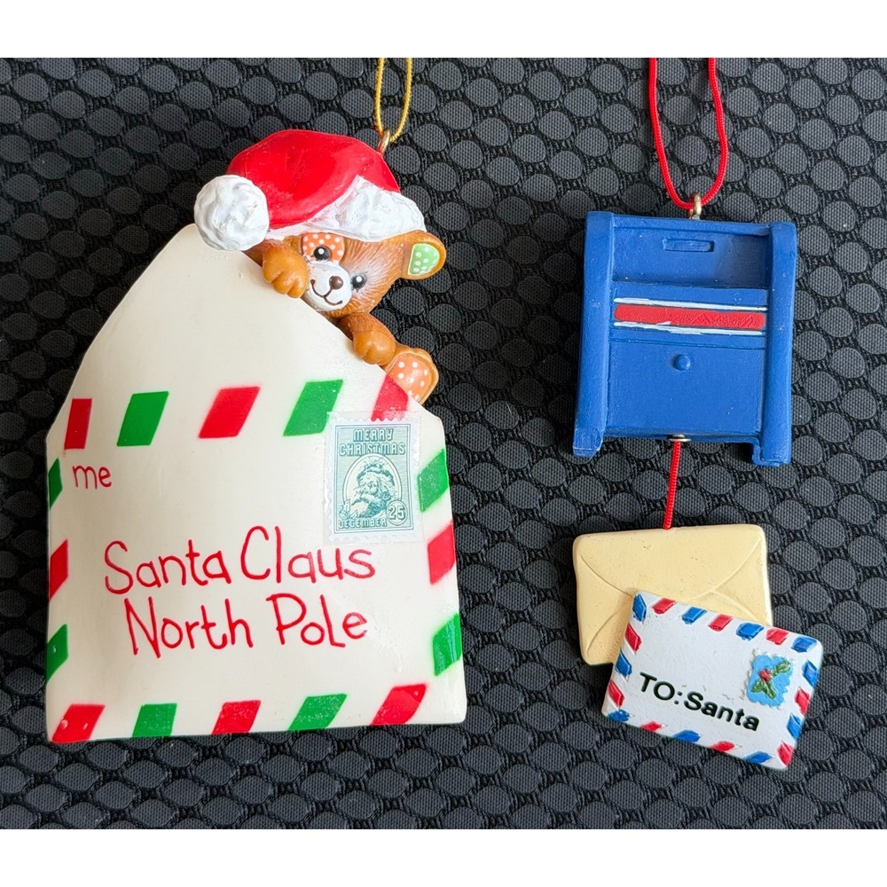 Vintage Letter To Santa Ornament & USPS Mailbox With Letter To Santa Set of 2